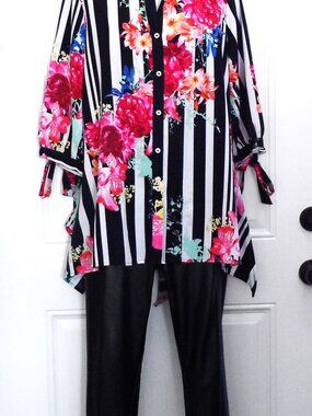 Nygard- Floral and Striped blouse size M